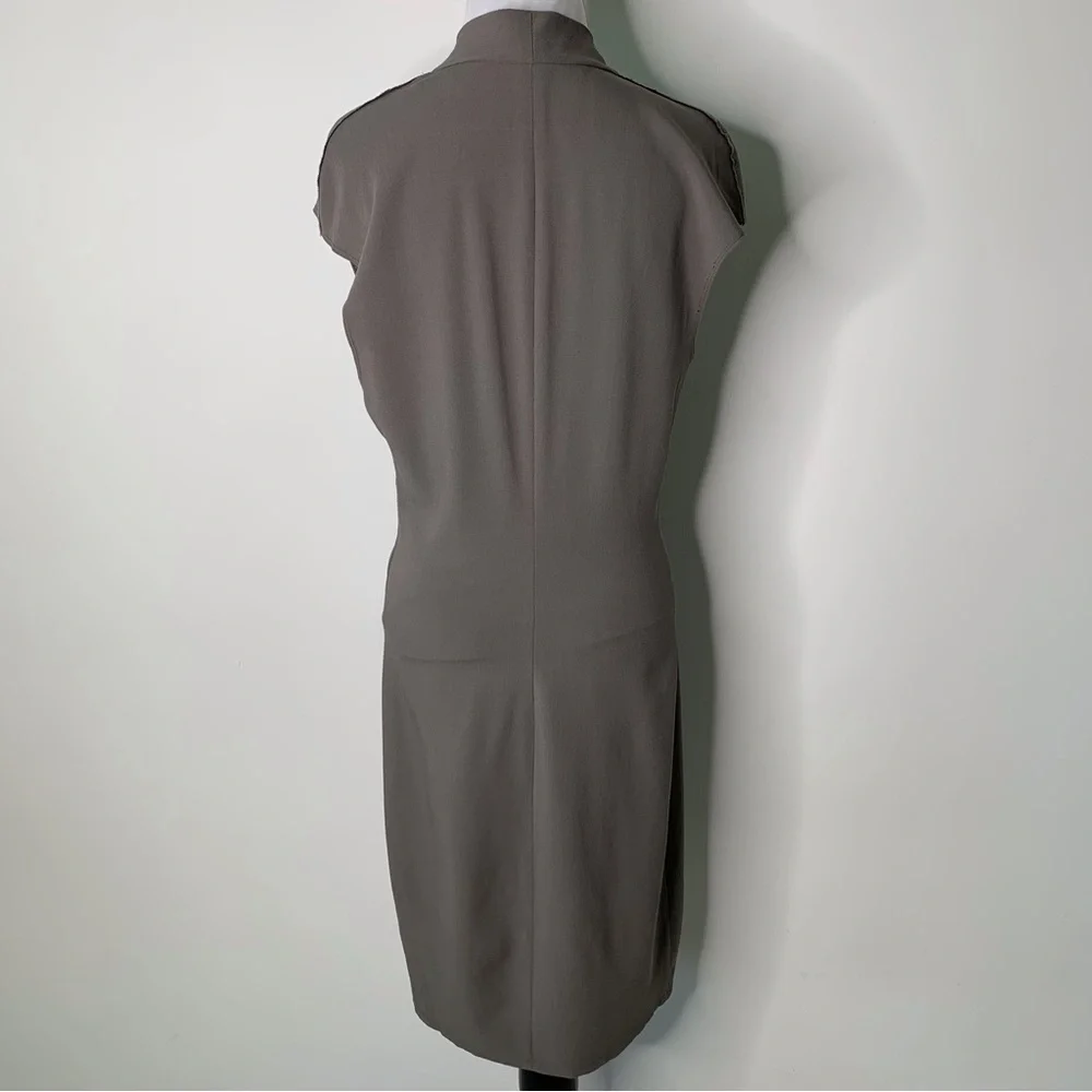 Helmut Lang Women's Grey V-Neck Wrap Sheath Wool Sleeveless Dress Size 10 - Picture 5 of 13